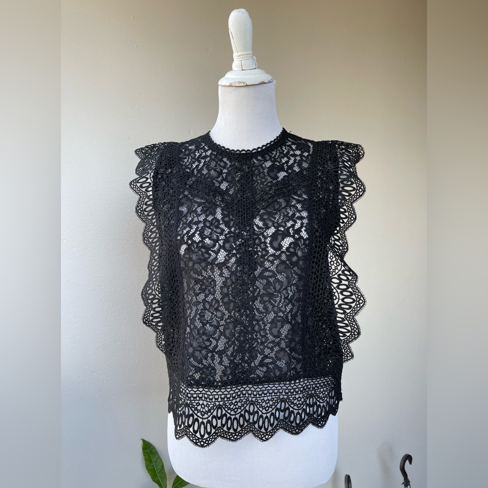 Zara Elegant Black Lace Top, US M